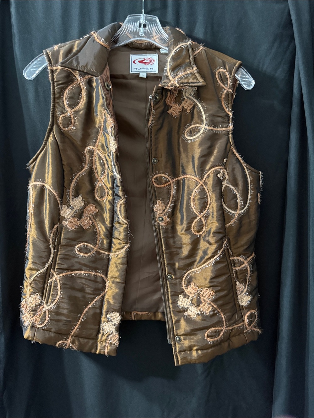 Roper Brown Quilted Embroidered Vest - Women's